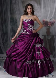 New Strapless Taffeta Appliques Sweet 15 Dresses with Pick-ups