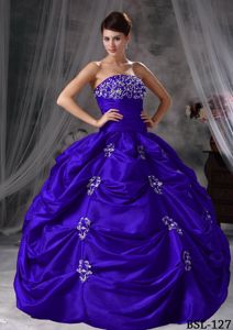 Roral Blue Strapless Beading Appliques Pick-ups Dress for Quince