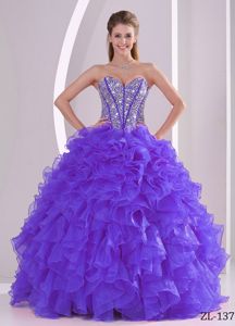 Ruffles Ball Gown Sweetheart Beaded Decorate Dress for Quince