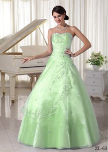 New Style Apple Green Sweetheart Beading Appliques Quince Dresses