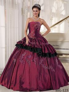 Strapless Taffeta Pleats and Appliques Beading Dress for Quince
