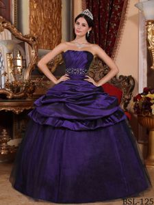 Purple Taffeta and Tulle Beaded Dress for Quinceaneras