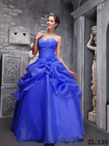 Blue Pick-ups Organza Dress for Quince with Flowers