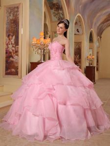 New Arrival Pink Floor-length Organza Dress for Quince