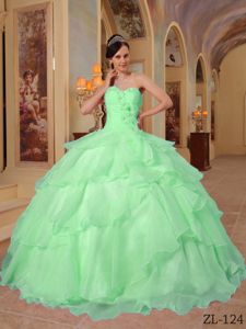 Apple Green Sweetheart Organza Sweet 15 Dresses with Beading