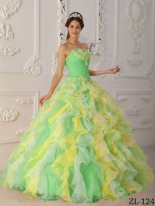 Multi Color Ruffled Organza Dress for Quince with Organza