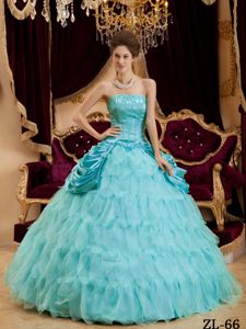 Aqua Blue Taffeta and Organza Sweet 15 Dresses with Ruffles