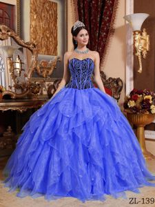 Popular Royal Blue Floor-length Organza Dresses for Quince