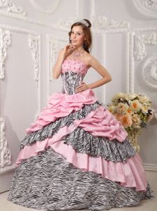 Pink and Zebra Strapless Tiered Taffeta Dress for Quince