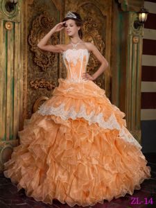 Orange Strapless Organza Quinceanera Dresses with Ruffles
