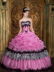 Rose Pink Taffeta and Organza Quince Dresses with Pick Ups