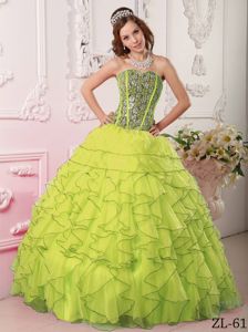 Lovely Yellow Green Beaded Dress for Quince with Ruffles