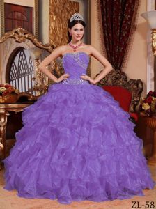Popular Sweetheart Organza Dress for Quince with Ruffles
