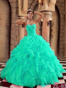 Turquoise Floor-length Ball Gown Ruffled Dress for Quince