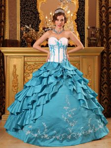 Two Toned Ruffled Taffeta Quinceanera Dresses with Embroidery