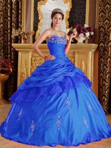 Blue Sweetheart Floor-length Taffeta Beaded Dress for Quince