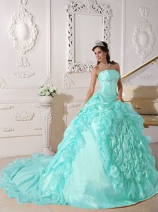 Baby Blue Taffeta Quinceanera Dresses with Train and Pick Ups