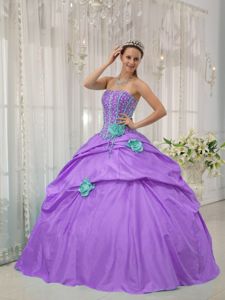 Lilac Taffeta Sweet 16 Dresses with Hand Made Flowers