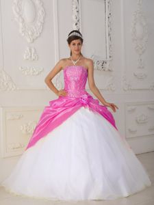 Hot Pink and White Sweet Sixteen Dresses with Flower