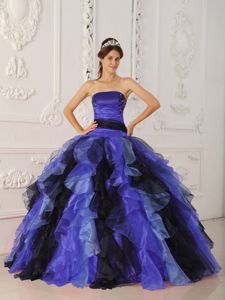 Black and Blue Organza Quinceanera Dresses with Ruffles