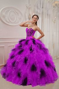 Two Toned Ball Gown Organza Beaded Dress for Quinceaneras