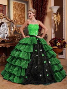 Two Toned Layered Organza Appliques Sweet Sixteen Dresses