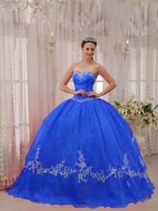 Qualified Blue Organza Sweetheart Dress for Quince with Appliques