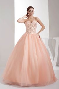 Lovely Sweetheart Taffeta and Organza Quince Dress with Beading