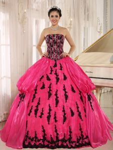 Hot Pink Strapless Dress for Sweet 16 with Appliques New Arrival