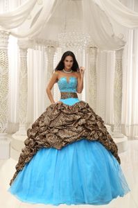 Leopard Printing Strapless Dress for Quince in Taffeta and Organza
