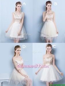 Amazing Champagne Square Lace Up Sequins and Bowknot Court Dresses for Sweet 16 Sleeveless