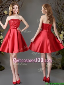 Luxurious Red Damas Dress Prom and Party and For withAppliques and Bowknot Strapless Sleeveless Lace Up