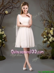 Champagne Quinceanera Court Dresses Prom and Party and Wedding Party and For withBeading and Ruching One Shoulder Sleeveless Zipper