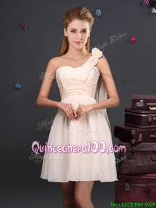 Attractive One Shoulder Champagne Sleeveless Chiffon Zipper Court Dresses for Sweet 16 forProm and Party and Wedding Party