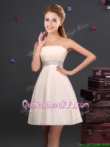 Champagne Empire Sequins and Ruching Quinceanera Court Dresses Zipper Chiffon Sleeveless