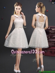 Gorgeous Knee Length Champagne Damas Dress Lace Sleeveless Spring and Summer and Fall Lace and Appliques