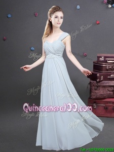 Spectacular One Shoulder Sleeveless Ruching Zipper Dama Dress for Quinceanera