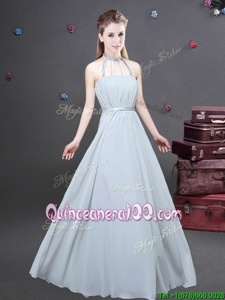 Affordable Halter Top Sleeveless Chiffon Dama Dress for Quinceanera Ruching Zipper