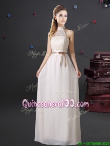 Halter Top Sleeveless Chiffon Quinceanera Court of Honor Dress Lace and Belt Lace Up