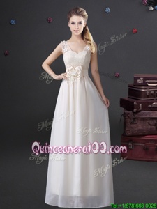 Top Selling Lace and Appliques and Bowknot Dama Dress for Quinceanera White Zipper Sleeveless Floor Length