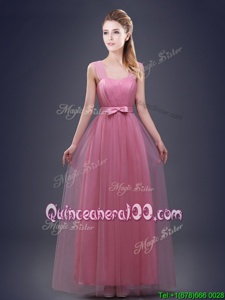 New Arrival Straps Straps Red Sleeveless Tulle Lace Up Dama Dress for Quinceanera forProm and Party and Wedding Party