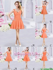 Orange V-neck Zipper Lace and Ruching and Belt Court Dresses for Sweet 16 Sleeveless