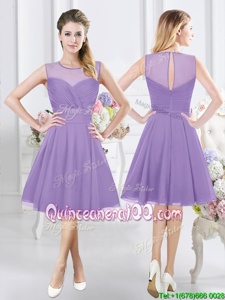 Comfortable Lavender Scoop Zipper Ruching Quinceanera Court of Honor Dress Sleeveless