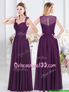 Extravagant Purple Dama Dress Prom and Party and For withRuching Straps Sleeveless Zipper
