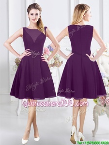 Ideal Purple Sleeveless Ruching Knee Length Quinceanera Court Dresses