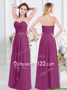 Exquisite Sweetheart Sleeveless Zipper Dama Dress for Quinceanera Fuchsia Chiffon