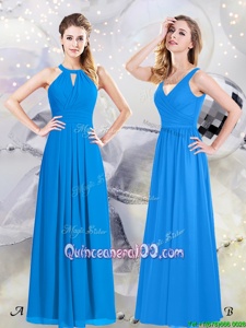 Most Popular Baby Blue Damas Dress Prom and Party and Wedding Party and For withRuching Halter Top Sleeveless Zipper