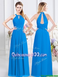 Baby Blue Halter Top Zipper Ruching Dama Dress for Quinceanera Sleeveless
