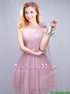 High Quality One Shoulder Sleeveless Lace Up Court Dresses for Sweet 16 Pink Tulle