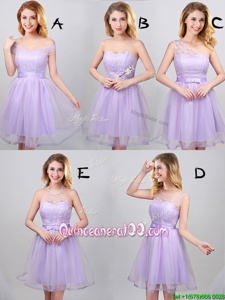 Hot Selling Lavender Off The Shoulder Neckline Lace and Appliques and Belt Quinceanera Dama Dress Sleeveless Lace Up